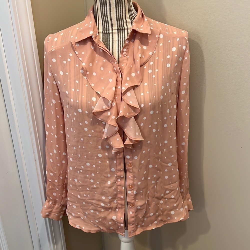 Max Ruffle Front Button Up Long Sleeve Blouse Size Medium